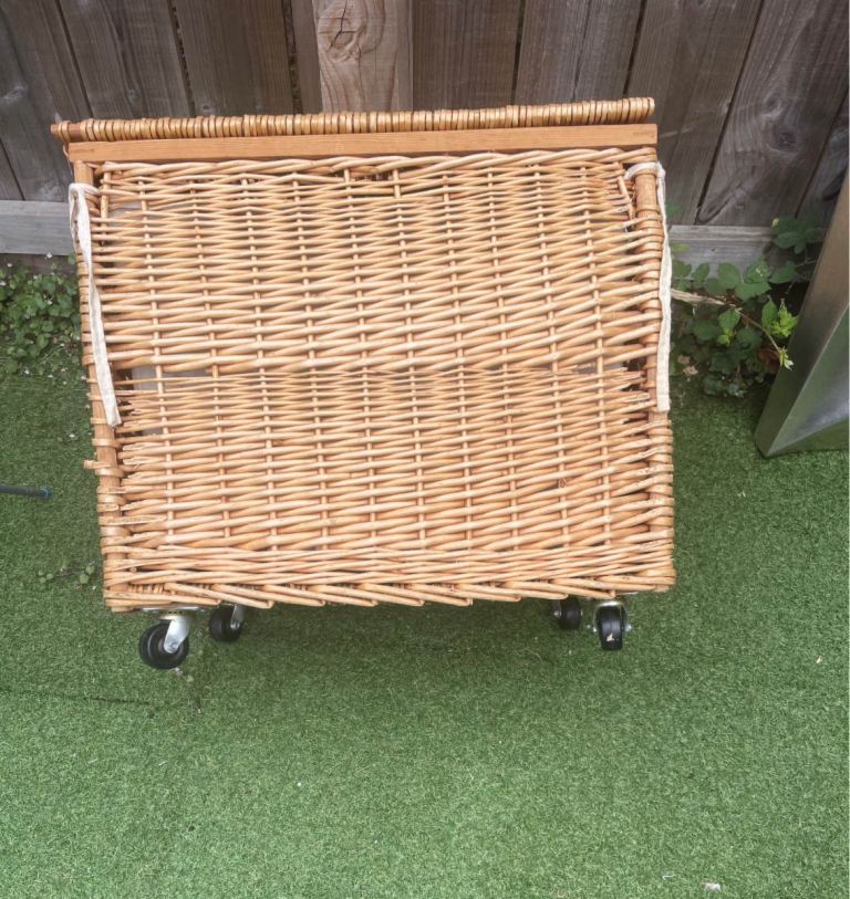 Wicker Storage Basket on Wheels – Good Condition