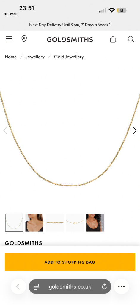 9ct Yellow Gold 45cm (18") Curb Chain