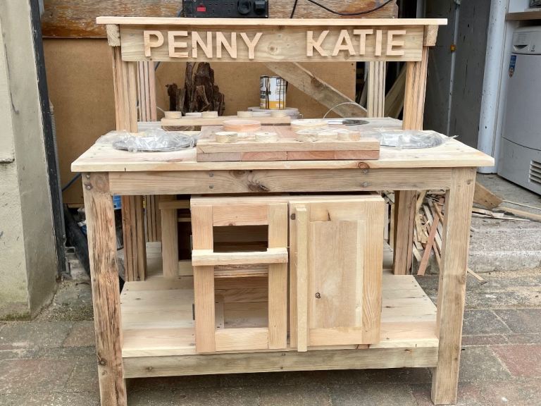 Handmade Wooden Children’s Twin Sink Play Mud Kitchen 