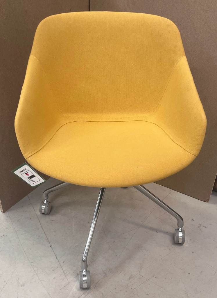 BoConcept Adelaide chair with swivel function Yellow Leeds fabric/polished aluminium with wheels