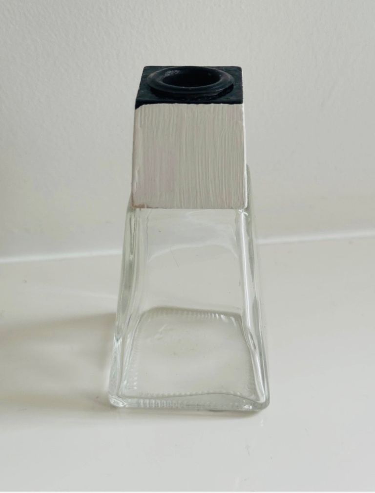 Empty Small Glass Reed Diffuser Bottle with Wooden Black & White Removable Top