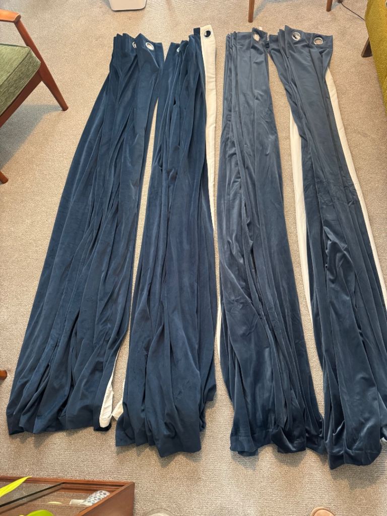 Pair of navy blue MADE moleskin/velour curtains (blackout)