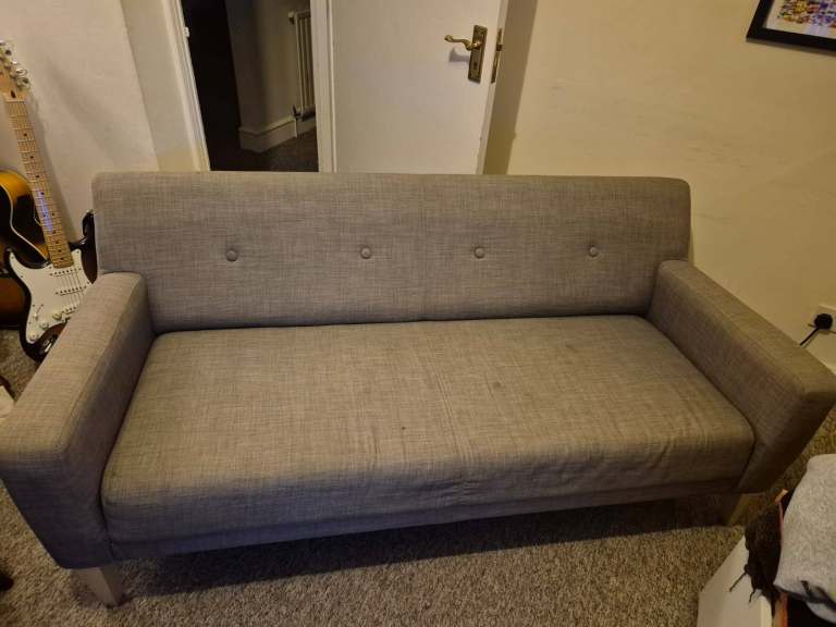 John Lewis Grey 3-Seater Sofa with Wooden Legs