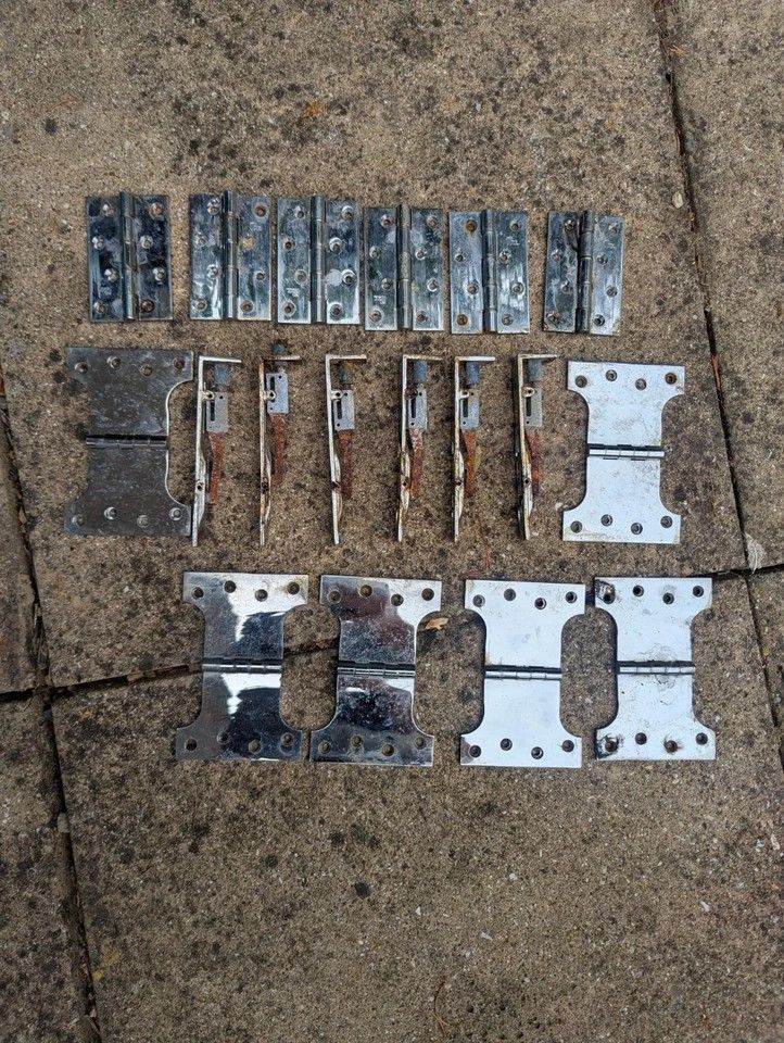 Chrome 4 inch Parliament Hinges, Flush Action Bolts and 4 inch Chrome Hinges