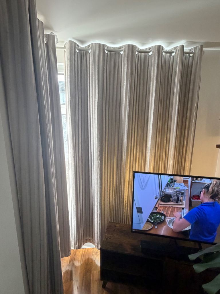 Cream Eyelet Curtains – Good Condition, Blockout Lined