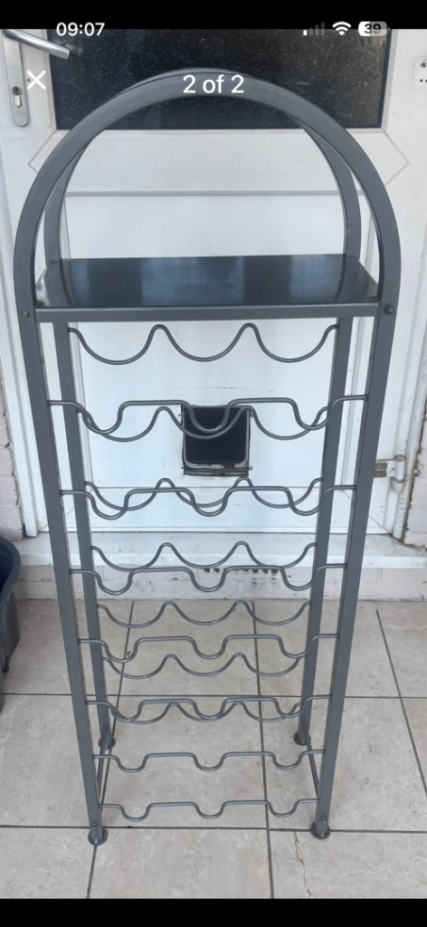 Grey Metal Wine Rack with Shelf – Good Condition