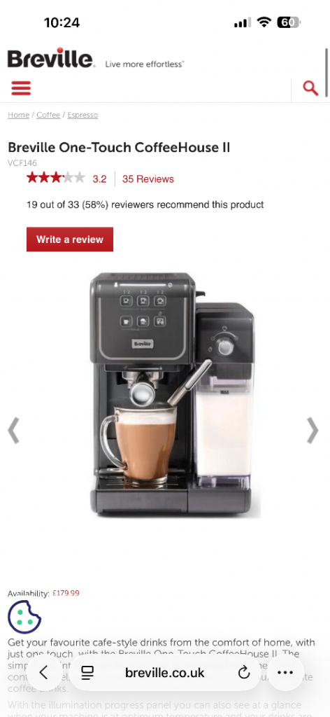Breville One-Touch CoffeeHouse II Coffee Machine – Grey