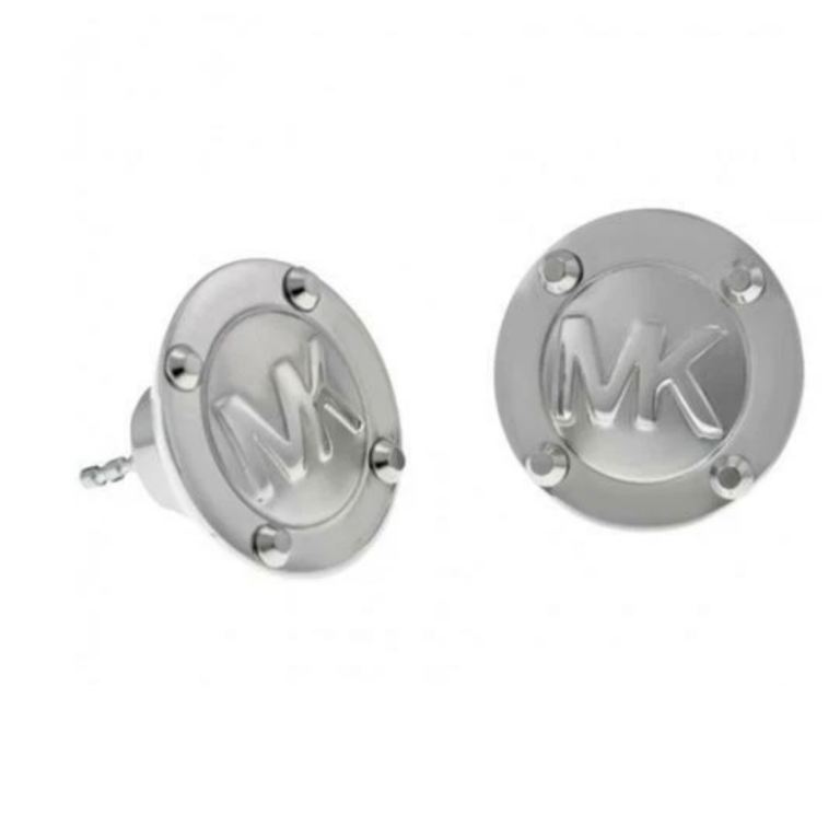 MICHAEL KORS SILVER MK LOGO DISC STUD EARRINGS MKJ1667