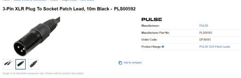 3-Pin XLR Plug To Socket Patch Lead, 10m Black 