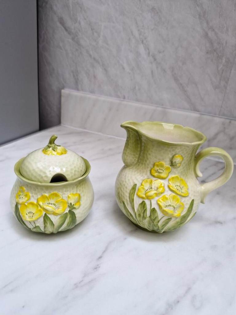 VINTAGE CARLTON WARES SUGAR BOWL WITH LID AND MILK JUG