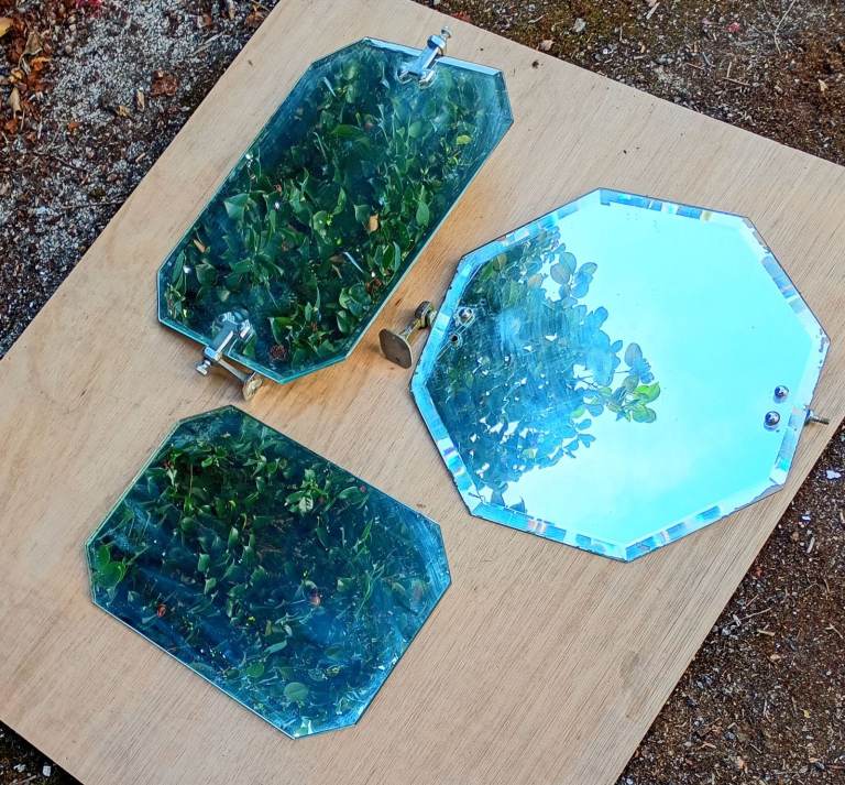 3 vintage Art Deco octagonal mirrors. 2 need mounting but only £5 for all.