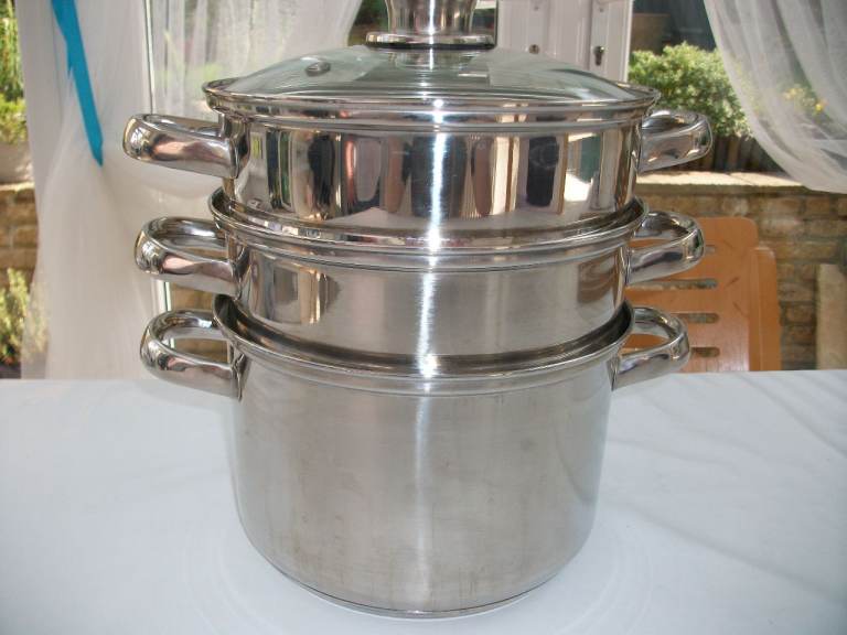 Large Stainless Steel Steamer Pot Set with Glass Lid