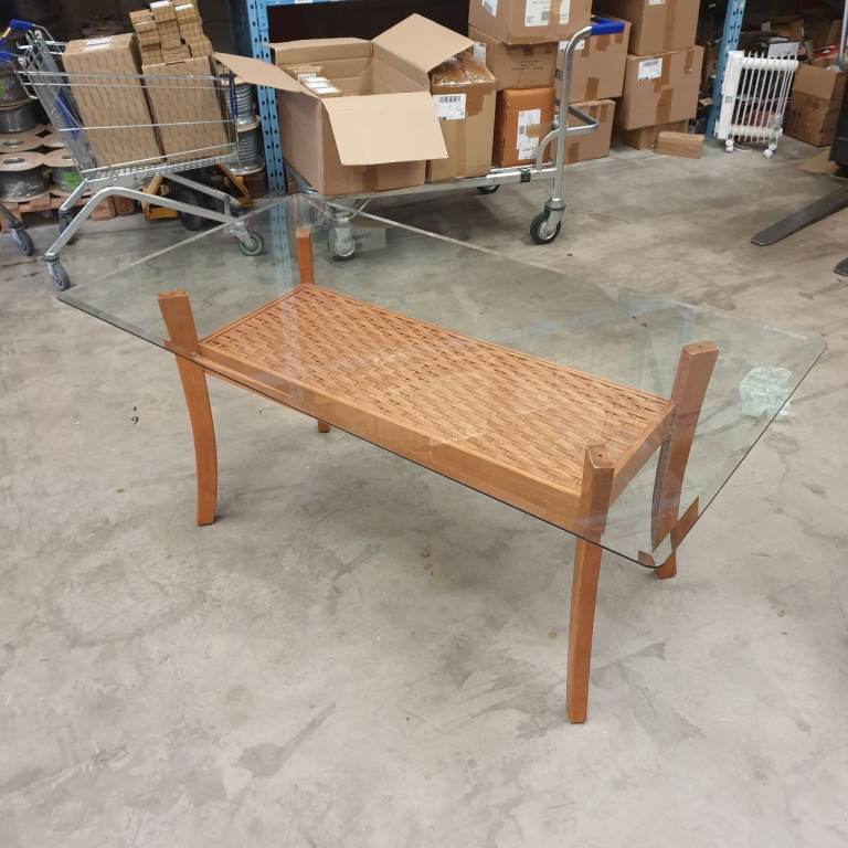 Glass Top Wood Base Dining Table