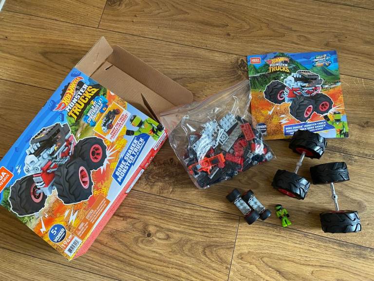 LEGO STYLE MEGA CONSTRUX MEGA Hot Wheels Bone Shaker Monster Truck + box + instructions 