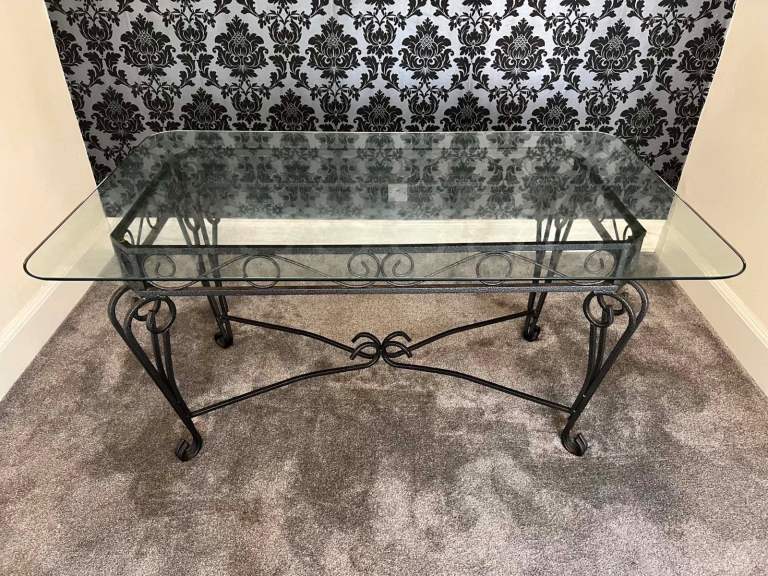 Black Metal & Glass Coffee Table – Good Condition