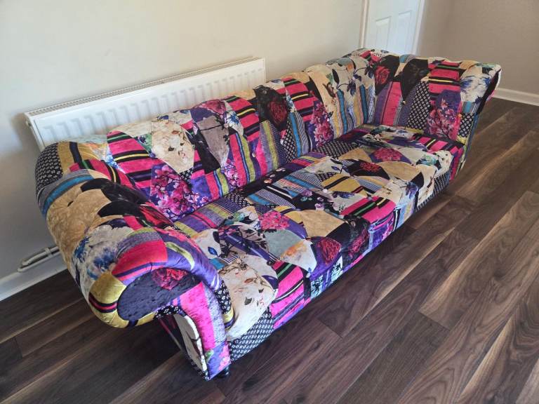 Colourful Patchwork Sofa and Armchairs – Good Condition