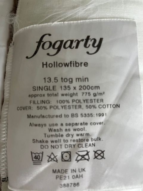Single duvet 13.5 tog