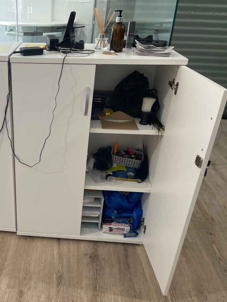 White Office Storage Unit with Double Doors