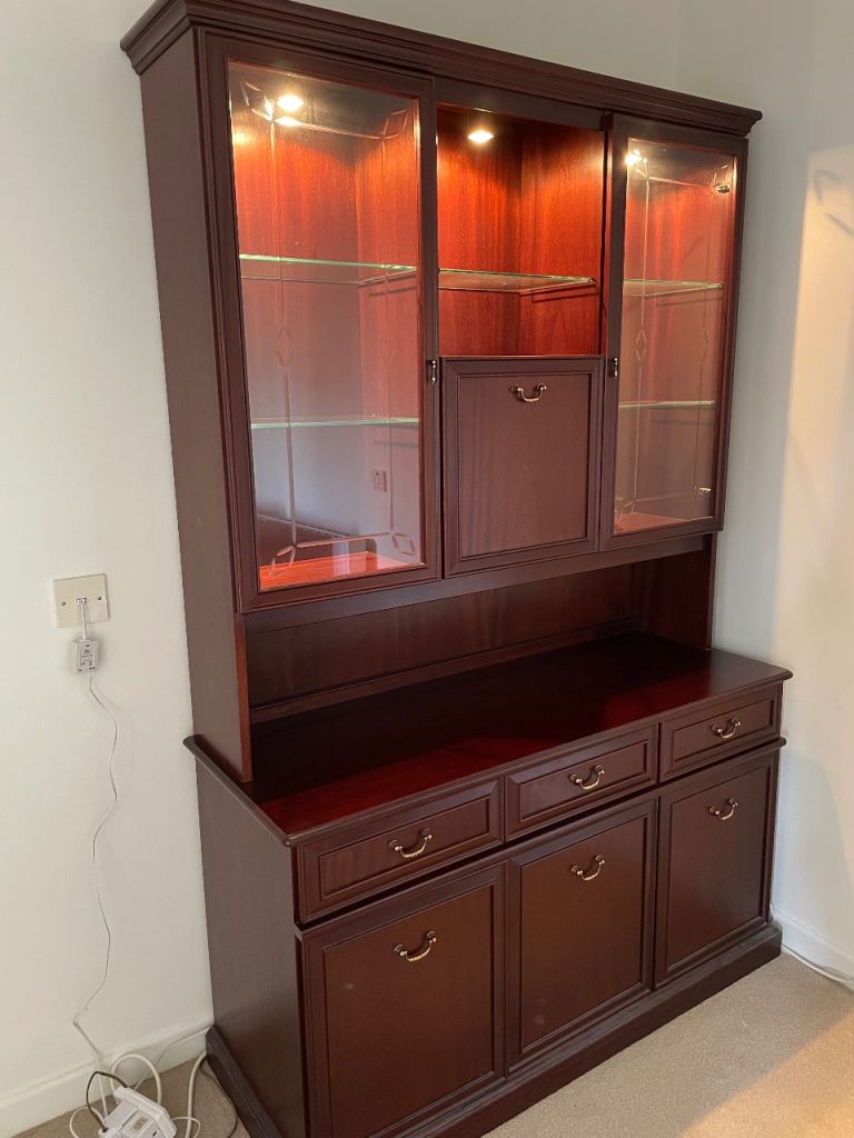 Large Wooden Display Cabinet / Sideboard with Glass Doors