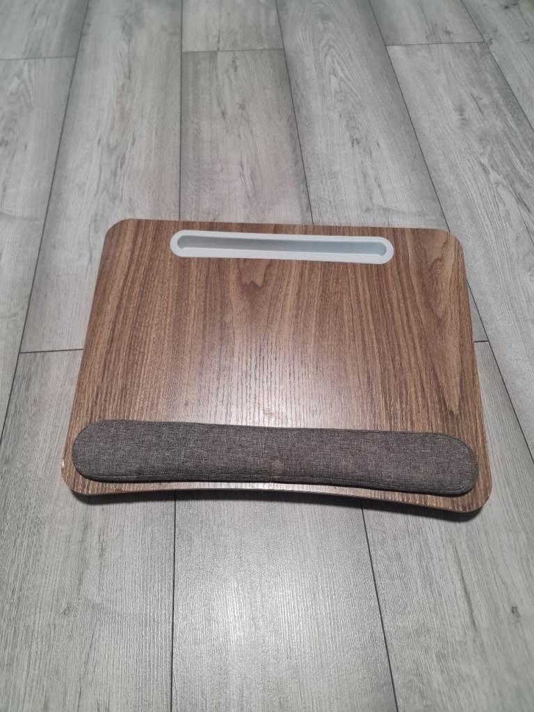 Ergonomic Laptop Lap Desk with Wrist Rest Cushion – Wood Grain Finish