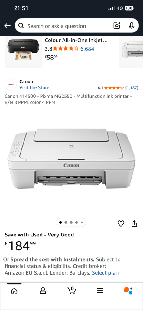 Canon MG2550 printer for sale.