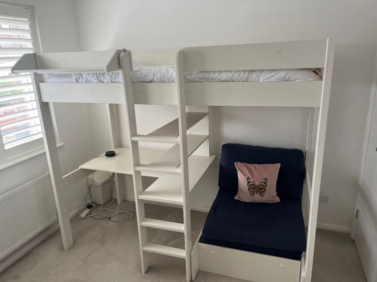 Stompa High Sleeper with integrated Desk and Shelving and Blue Chair Bed