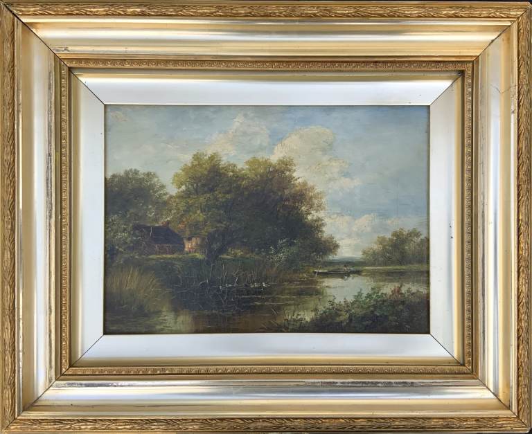Att: Abraham Hulk Junior (British, 1851-1922) Duck Pond Riverscape Oil Painting