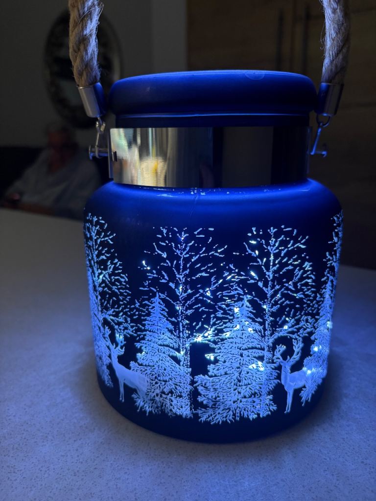 REDUCED Blue Glass LED Lantern with Rope Handle – As Good As New | in ...