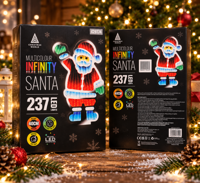 Christmas World Multicolour Infinity Santa LED Lights - New