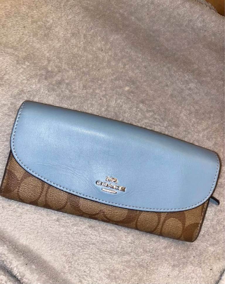 Coach Signature Slim Wallet in Sky Blue with Envelope Flap