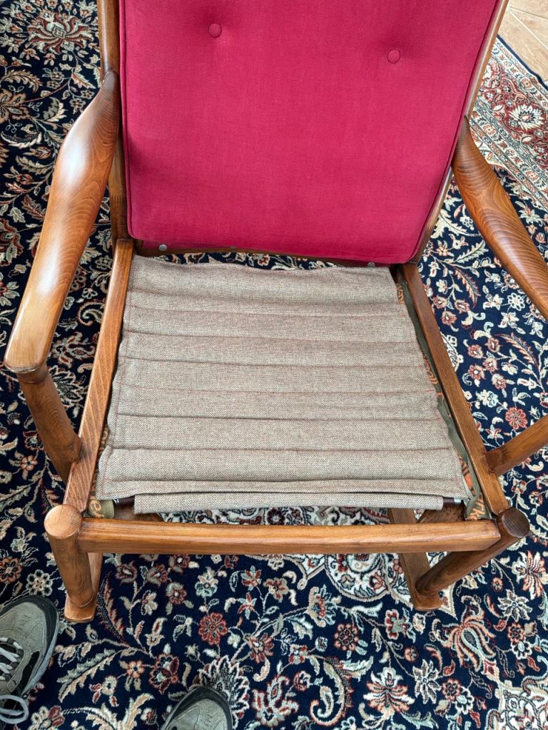 Vintage Wooden Rocking Chair with Red Cushions, £150.00 for Sale