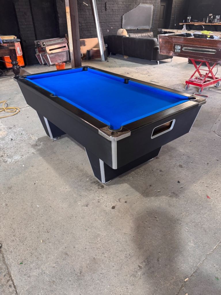 Slimline Black + Blue Pool Table• 7x4ft 🎱 Free Delivery & installation 🚚 Free Play 