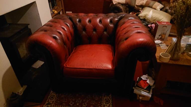 Red Vintage Leather Chesterfield Club Tub Armchair Chair
