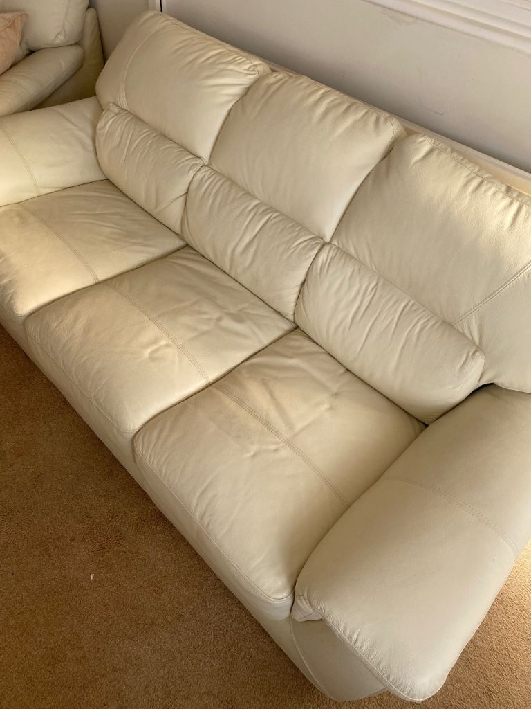 Cream three seater sofa with chair