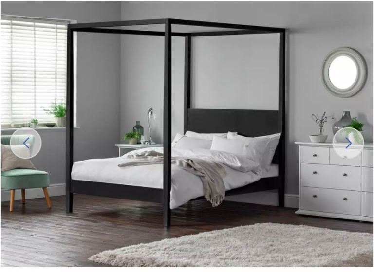 New black solid wood four poster double bed