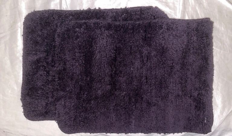 Set of 2 Dark Purple Polyester Printed Microfibre Soft Bath & Door Mats Rugs