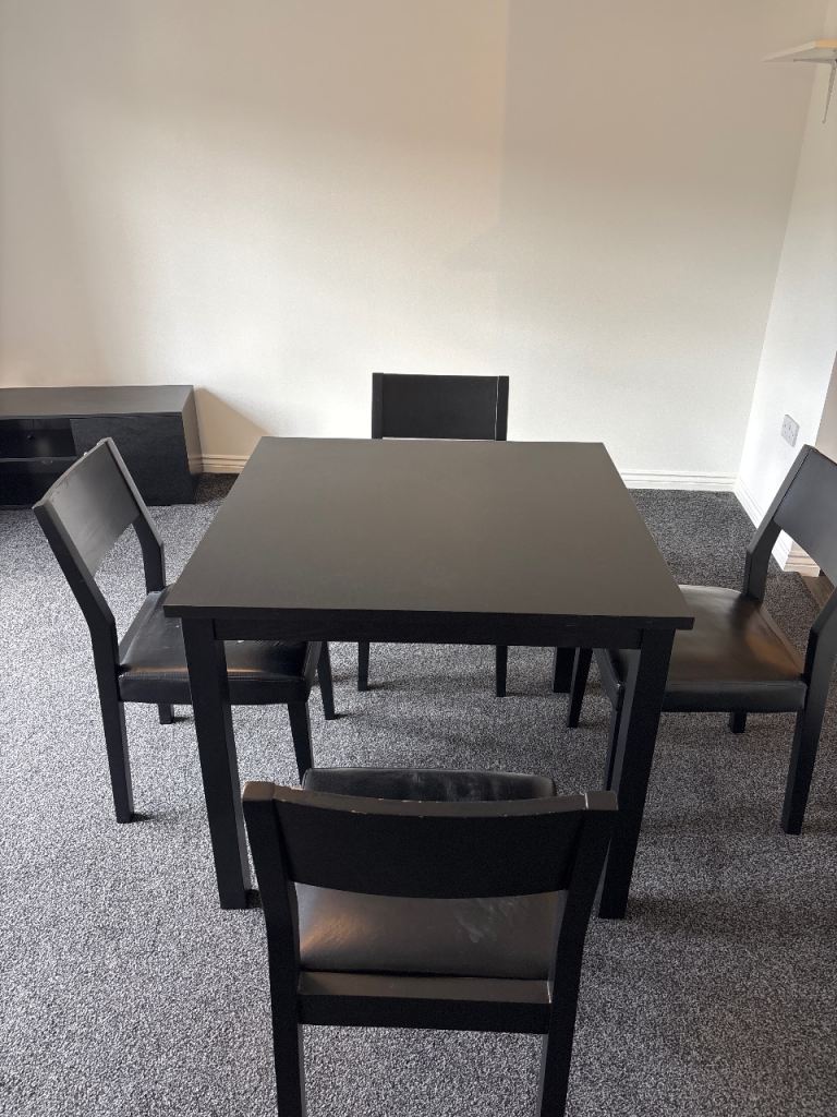 Compact Black Dining Table and 4 Chairs