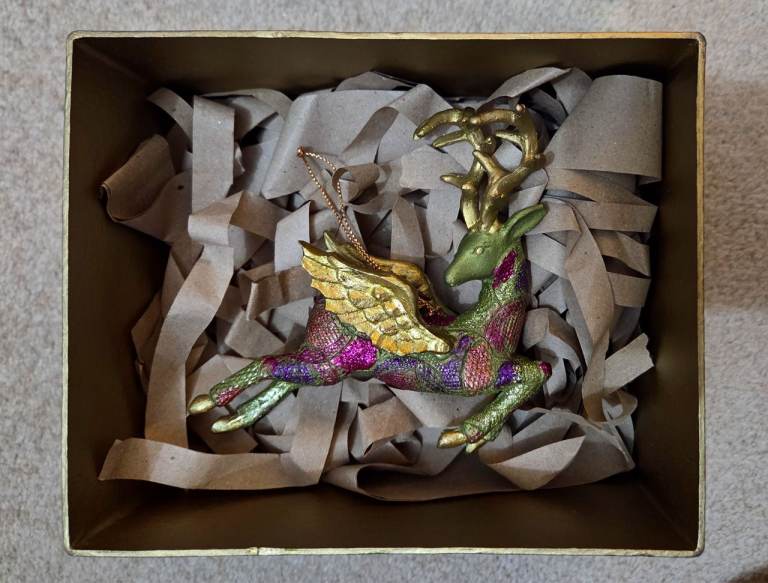 Rare and Unique Winged Reindeer ornament in hand made box.  Exc Cond.
