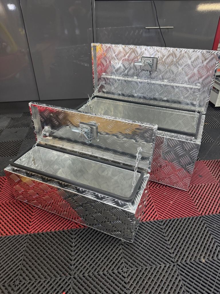 Chequered plate trailer storage box