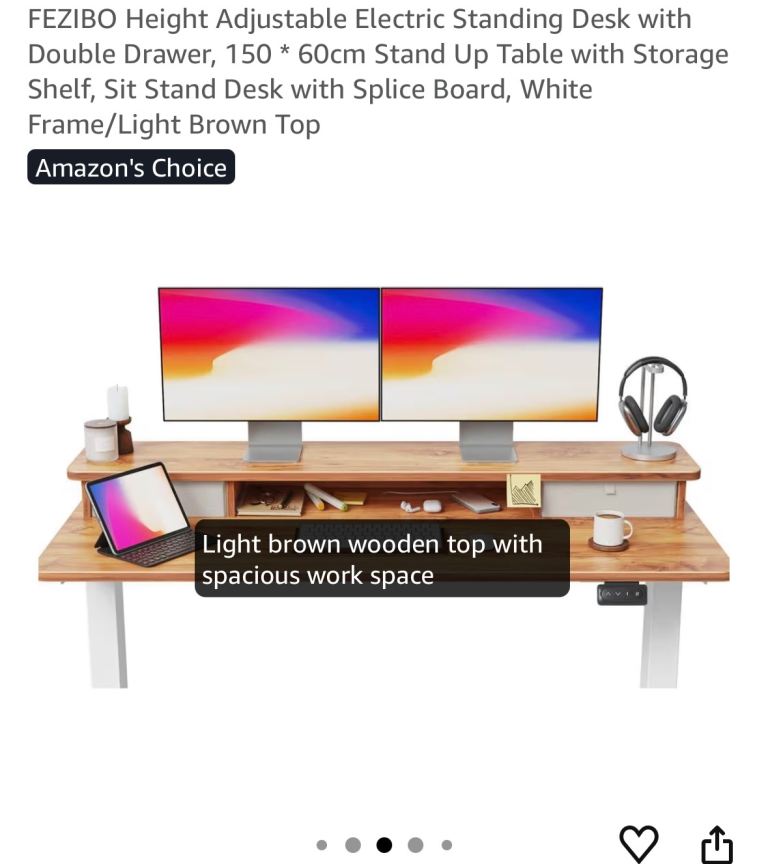 FEZIBO Electric Height Adjustable Standing Desk with Storage Shelf (150 × 60 cm) 