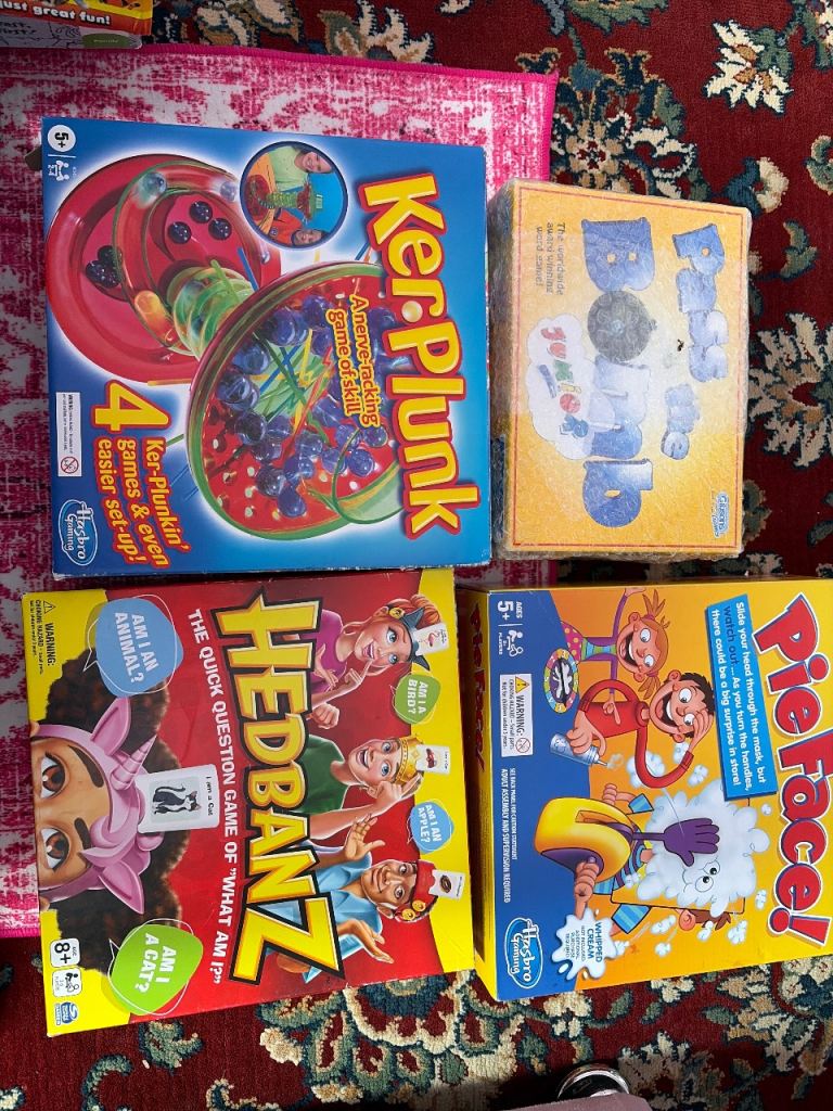 Family Board Games Bundle: KerPlunk, Hedbanz, Pie Face, Dobble