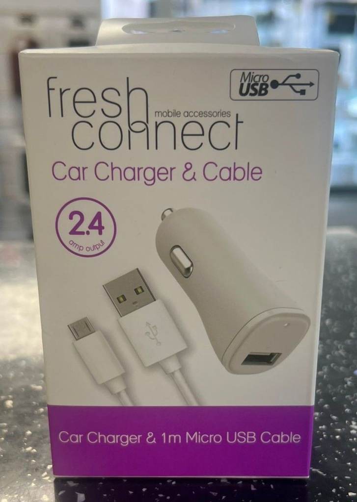 Fresh Connect Car Charger & Cable - Micro USB Car Charger & 1M Micro USB Cable