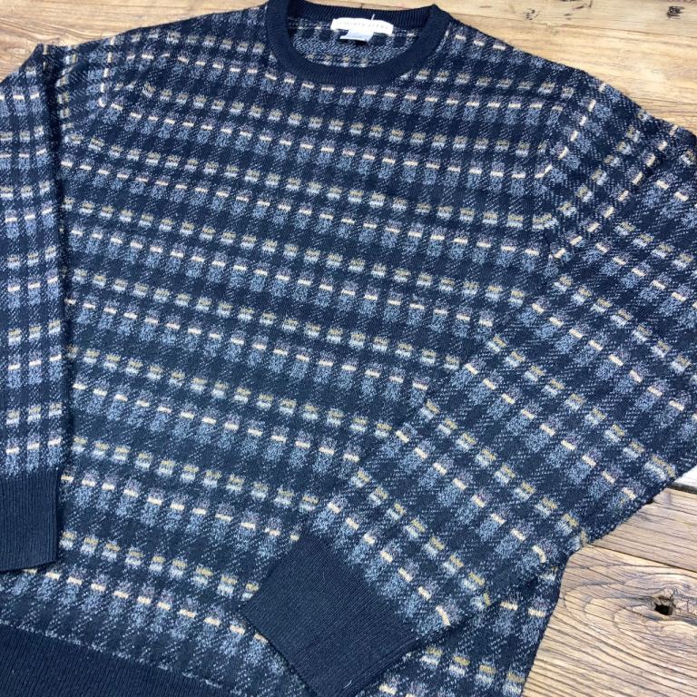 Geoffrey Beene Vintage Patterned Knit Jumper Black Men’s L