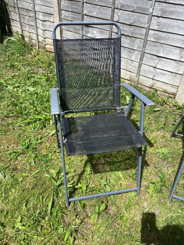 Folding Garden Chairs – Grey Metal and Fabric