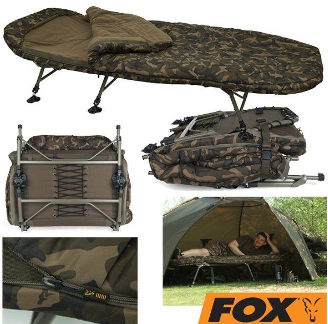 Fox Camo Fishing Bedchair with Built-in Sleeping Bag
