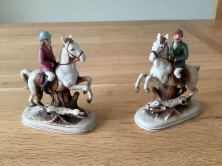 Pair of Vintage Equestrian Horse and Rider Figurines