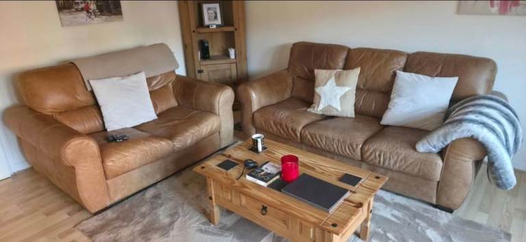 Tan leather sofas DFS 3+2