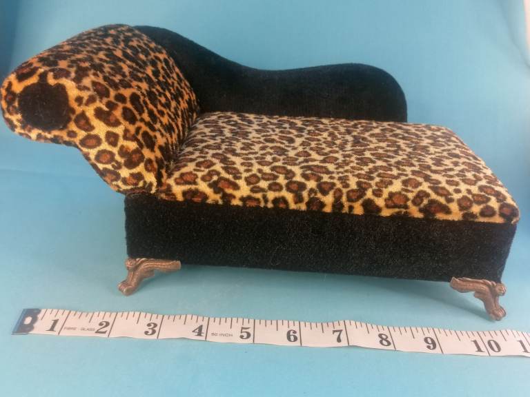 Vintage  mini Sofa, Trinket Jewelry Box,plush animal print chase lounge box.