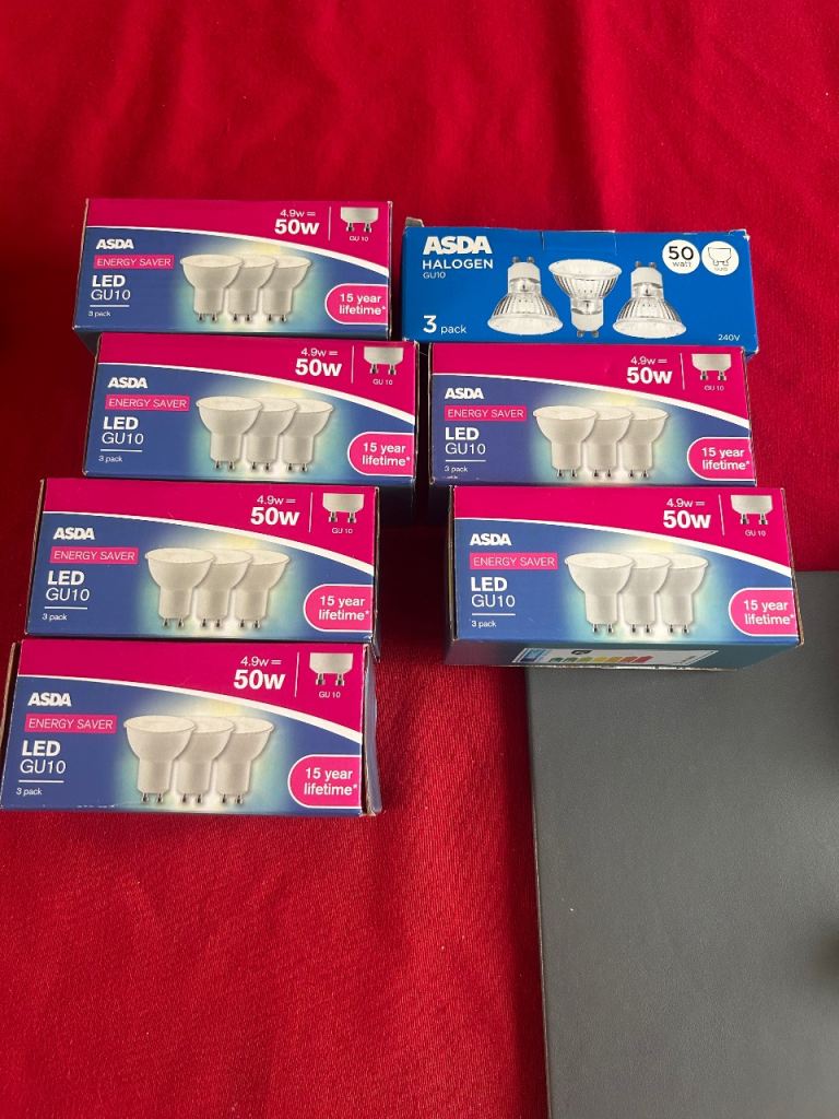 ASDA LED GU10 and Halogen 50W Bulbs - New Packs