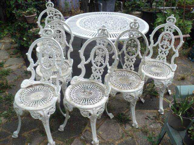 White Cast Metal Garden Table and Chairs Set – Ornate Design
